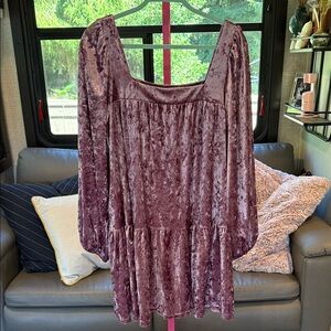 Jacqui E Velvet Dress in Deep Purple Large